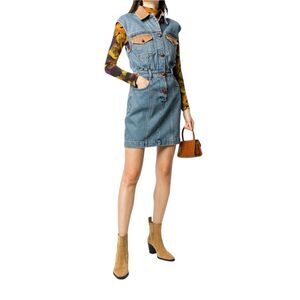 PHILOSOPHY DI LORENZO‎ SERAFINI Denim Corduroy Contrast Panel Mini Dress Sz US 0